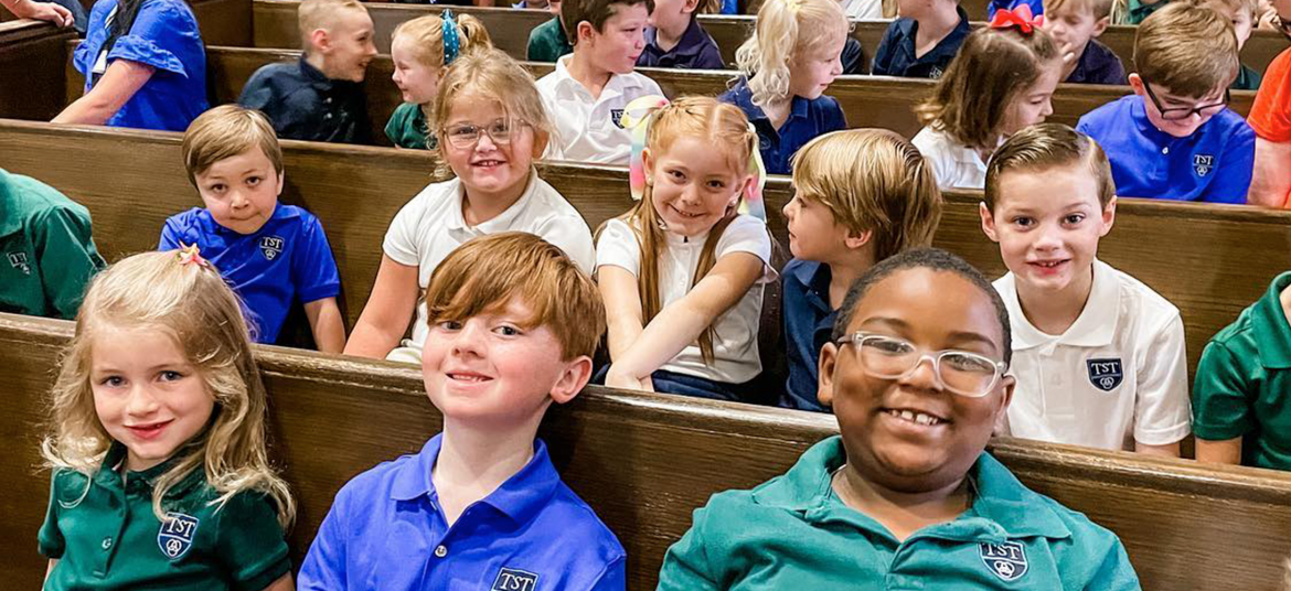 students in pews